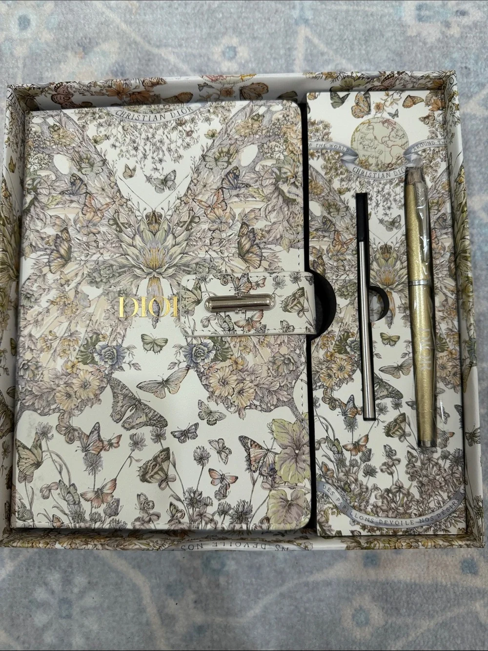 Dior Limited Edition Butterfly Notebook and Pen Set in Cream & Gold Accents